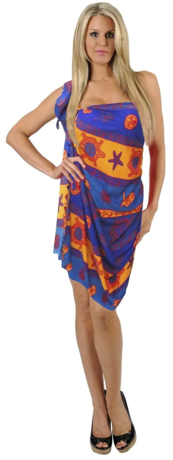 LA LEELA Soft Light Swimwear Pareo Long Sarong Printed 72"X42" Royal Blue_5683