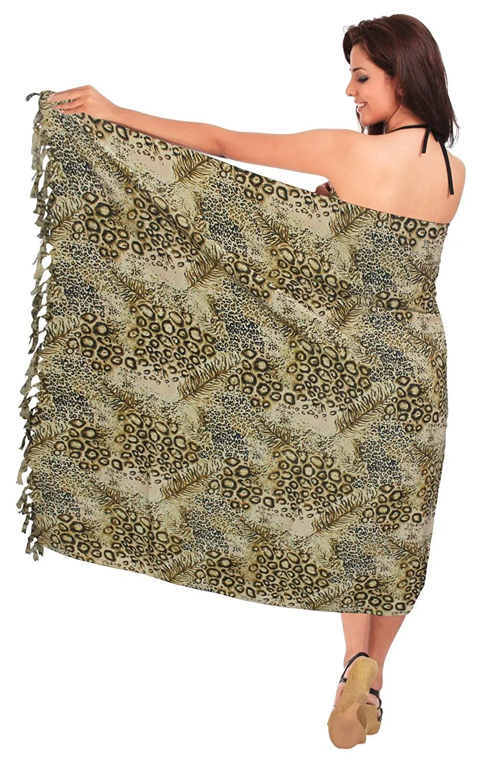 LA LEELA Soft Light Wrap Pareo Suit Women Sarong Printed 72"X42" Brown_6168