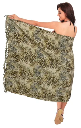 LA LEELA Soft Light Wrap Pareo Suit Women Sarong Printed 72"X42" Brown_6168