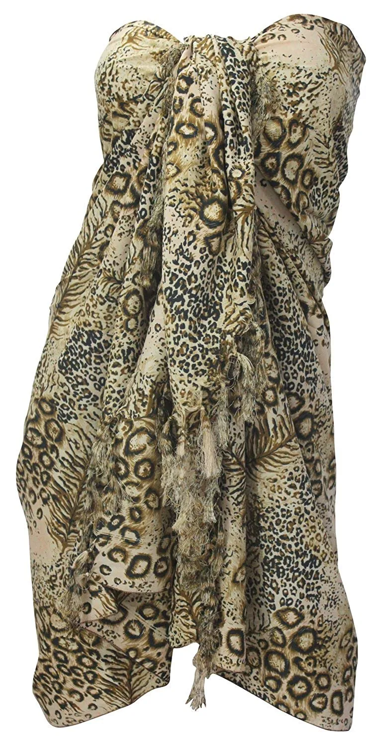 LA LEELA Soft Light Wrap Pareo Suit Women Sarong Printed 72"X42" Brown_6168