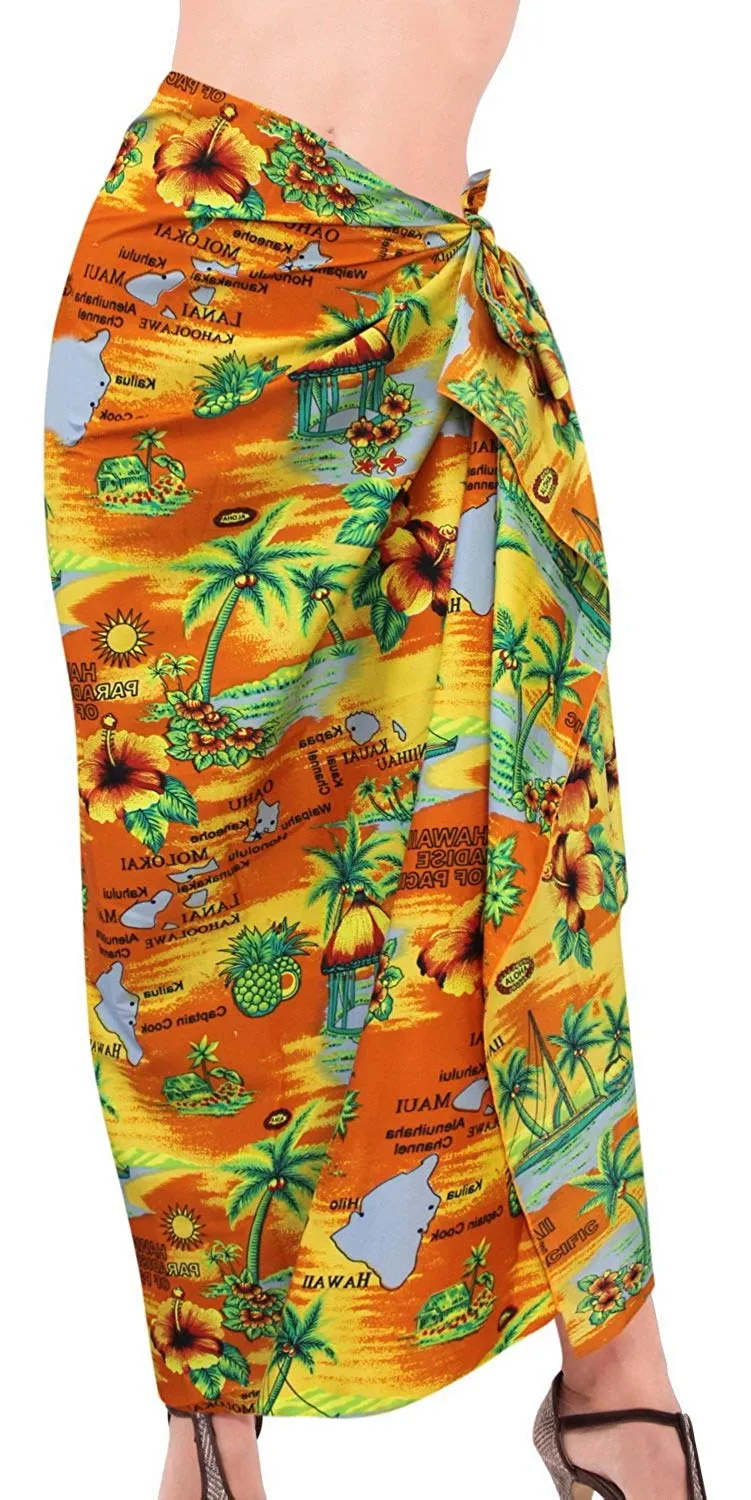 LA LEELA Women Beachwear Bikini Cover up Wrap Dress Swimwear Sarong 6 ONE Size Printed