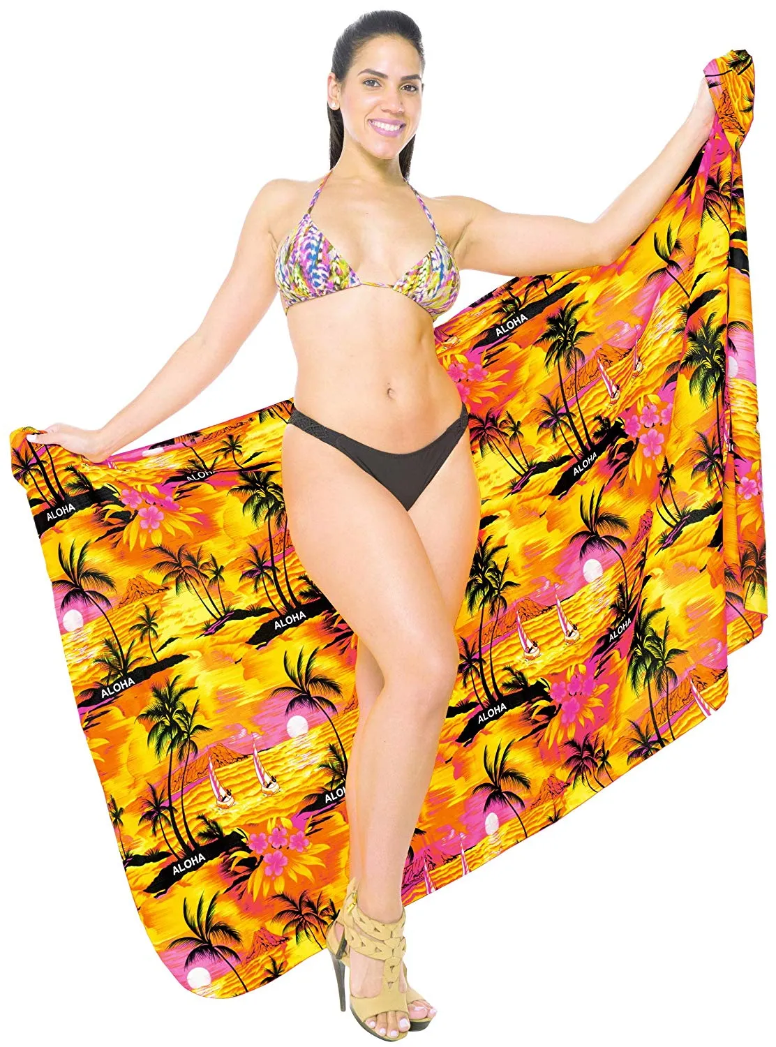 LA LEELA Women's Beachwear Bathing Sarong Bikini Cover up Wrap Dress 2 Plus Size