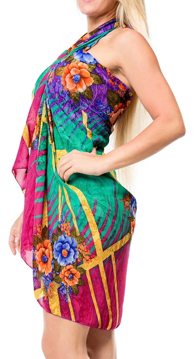 LA LEELA Women's Bikini Wrap Cover up Swimsuit Sarong Dress Digital ONE Size