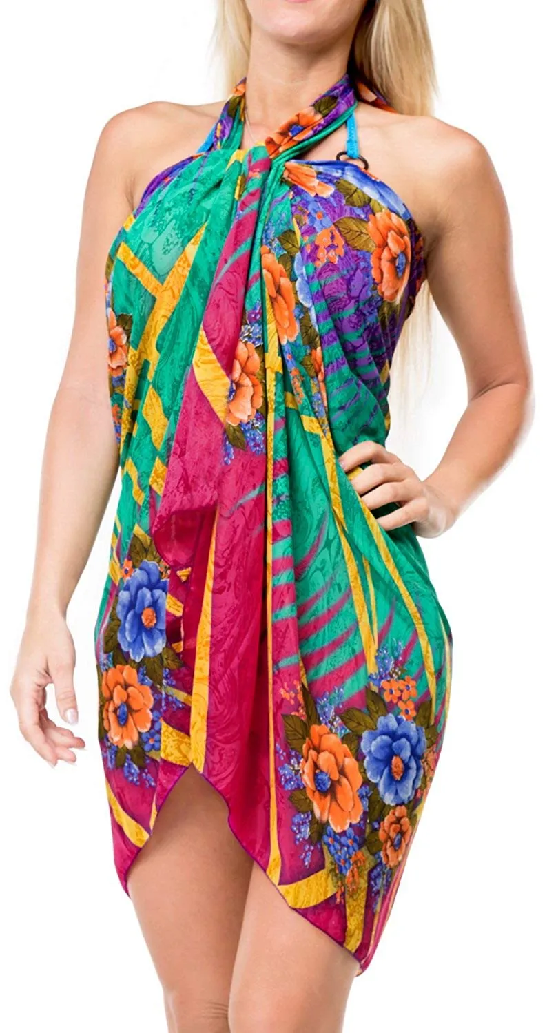 LA LEELA Women's Bikini Wrap Cover up Swimsuit Sarong Dress Digital ONE Size
