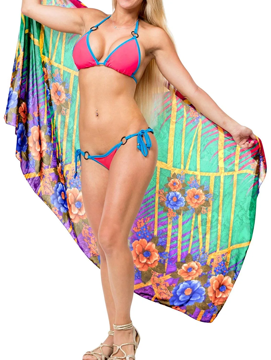 LA LEELA Women's Bikini Wrap Cover up Swimsuit Sarong Dress Digital ONE Size
