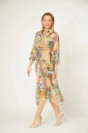 La Strada - Silk/Viscose Long Sleeve With Cami Three Tiers Button Up Dress - Multi