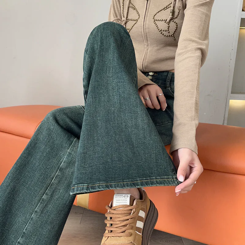 Lanfubeisi 2000s fashion High Waist Narrow Wide-Leg Jeans Women's Autumn New Loose Slimming Flared Pants without Leg Sticking