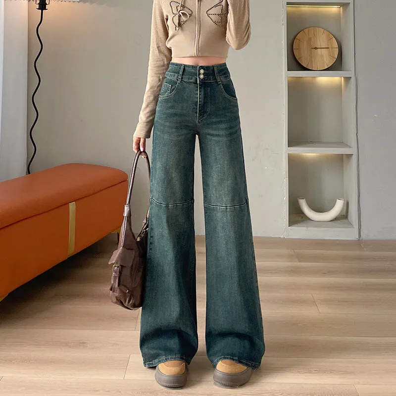 Lanfubeisi 2000s fashion High Waist Narrow Wide-Leg Jeans Women's Autumn New Loose Slimming Flared Pants without Leg Sticking