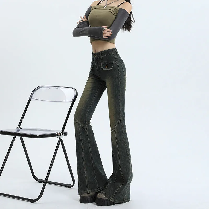 Lanfubeisi 2000s fashion Skinny Jeans Women's Autumn High Waist Slimming Hot Girl Horseshoe Flared Pants Spring and Autumn