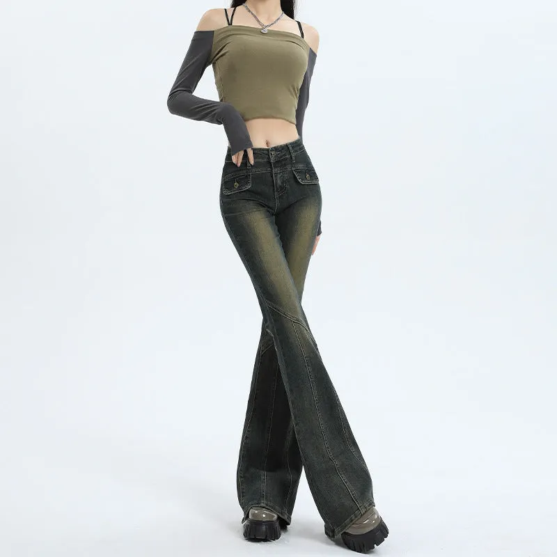 Lanfubeisi 2000s fashion Skinny Jeans Women's Autumn High Waist Slimming Hot Girl Horseshoe Flared Pants Spring and Autumn