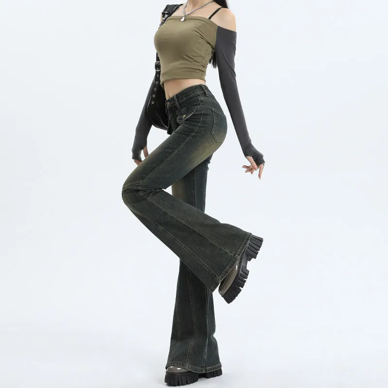 Lanfubeisi 2000s fashion Skinny Jeans Women's Autumn High Waist Slimming Hot Girl Horseshoe Flared Pants Spring and Autumn