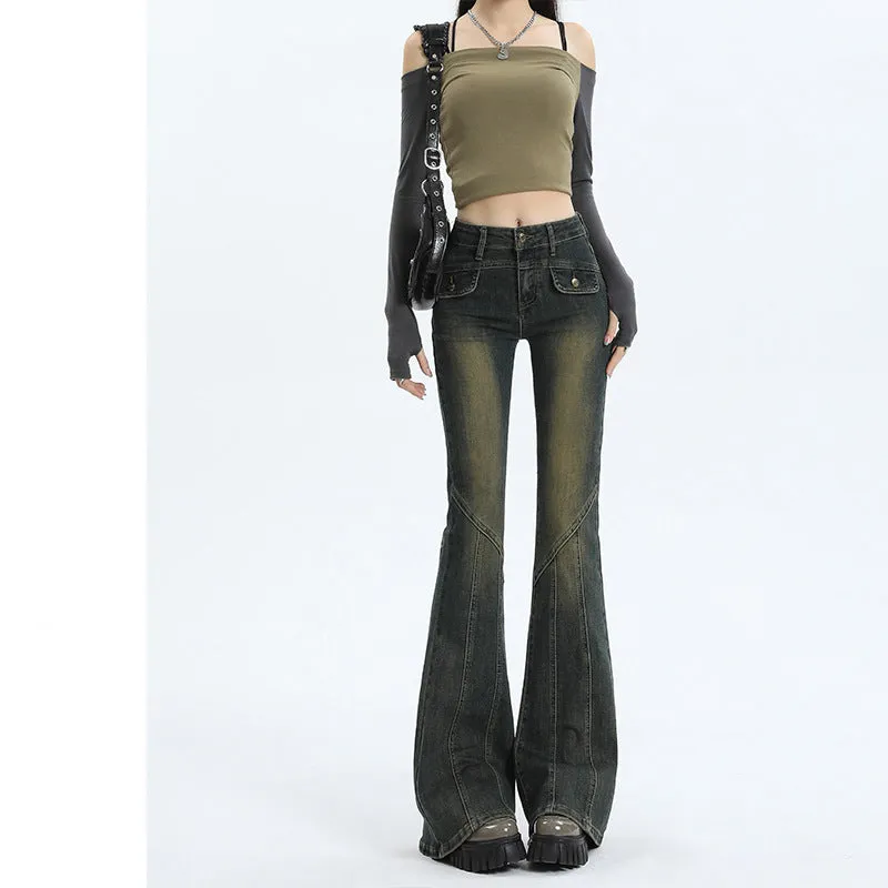 Lanfubeisi 2000s fashion Skinny Jeans Women's Autumn High Waist Slimming Hot Girl Horseshoe Flared Pants Spring and Autumn