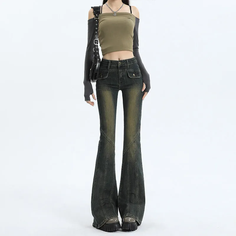 Lanfubeisi 2000s fashion Skinny Jeans Women's Autumn High Waist Slimming Hot Girl Horseshoe Flared Pants Spring and Autumn
