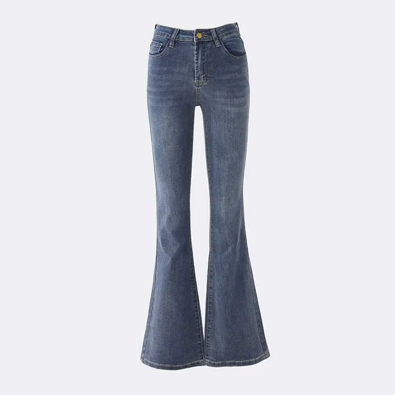 Lanfubeisi datenight fall outfits Multi-Color Retro High Waist Slim-Fit Stretch Flared Jeans Women's Cropped Trousers Lengthened