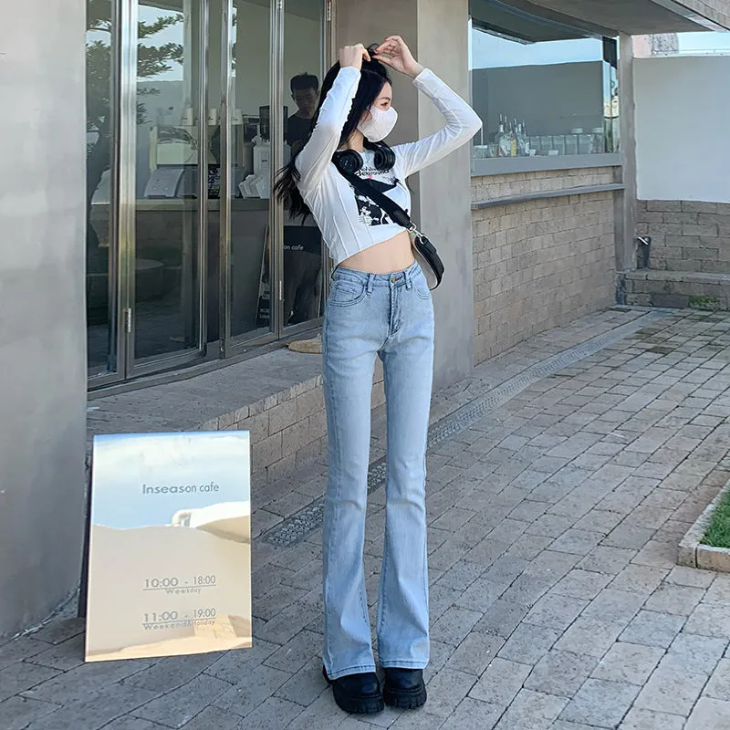 Lanfubeisi egirl style Black Micro Flared Jeans Women's Spring High Waist Slimming Horseshoe Pants Small