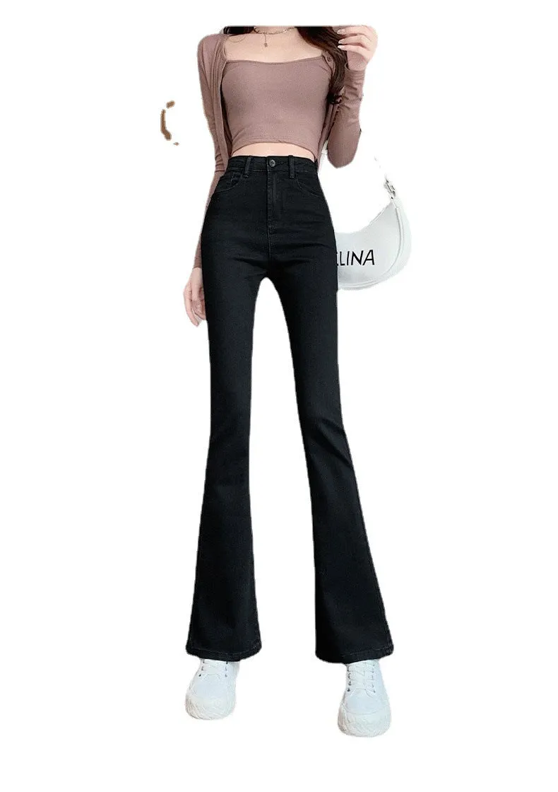 Lanfubeisi egirl style Black Micro Flared Jeans Women's Spring High Waist Slimming Horseshoe Pants Small