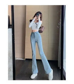 Lanfubeisi egirl style Black Micro Flared Jeans Women's Spring High Waist Slimming Horseshoe Pants Small