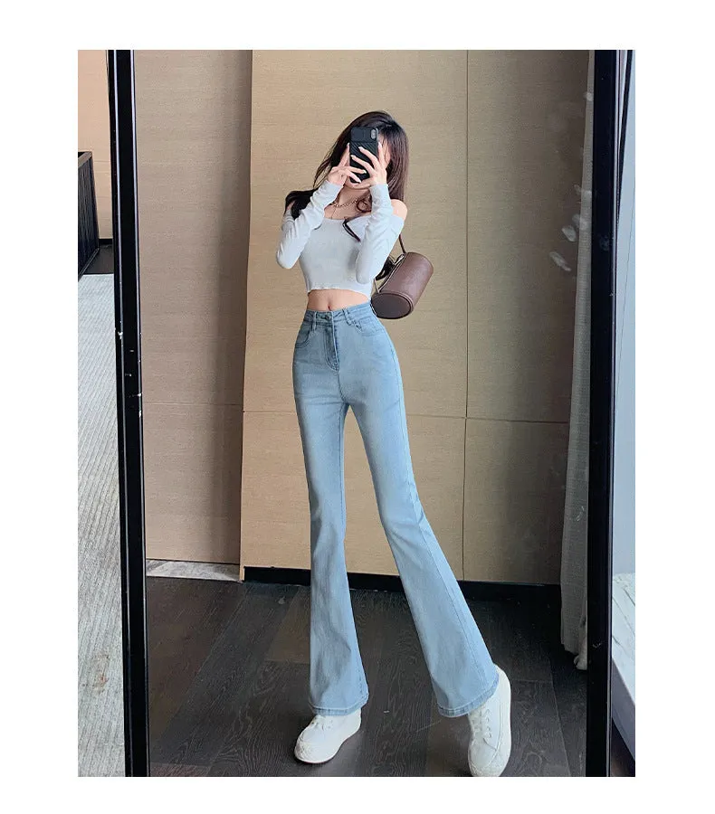 Lanfubeisi egirl style Black Micro Flared Jeans Women's Spring High Waist Slimming Horseshoe Pants Small