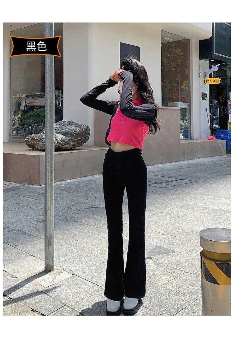 Lanfubeisi egirl style Black Micro Flared Jeans Women's Spring High Waist Slimming Horseshoe Pants Small