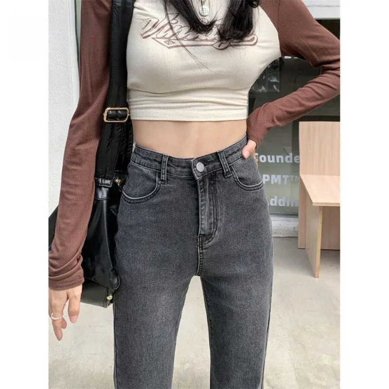 Lanfubeisi outfit inspo Gray Micro Flared Jeans Women's Fashion All-Match Thin New High Waist Stretch Slim Slimming Horseshoe Long Pants