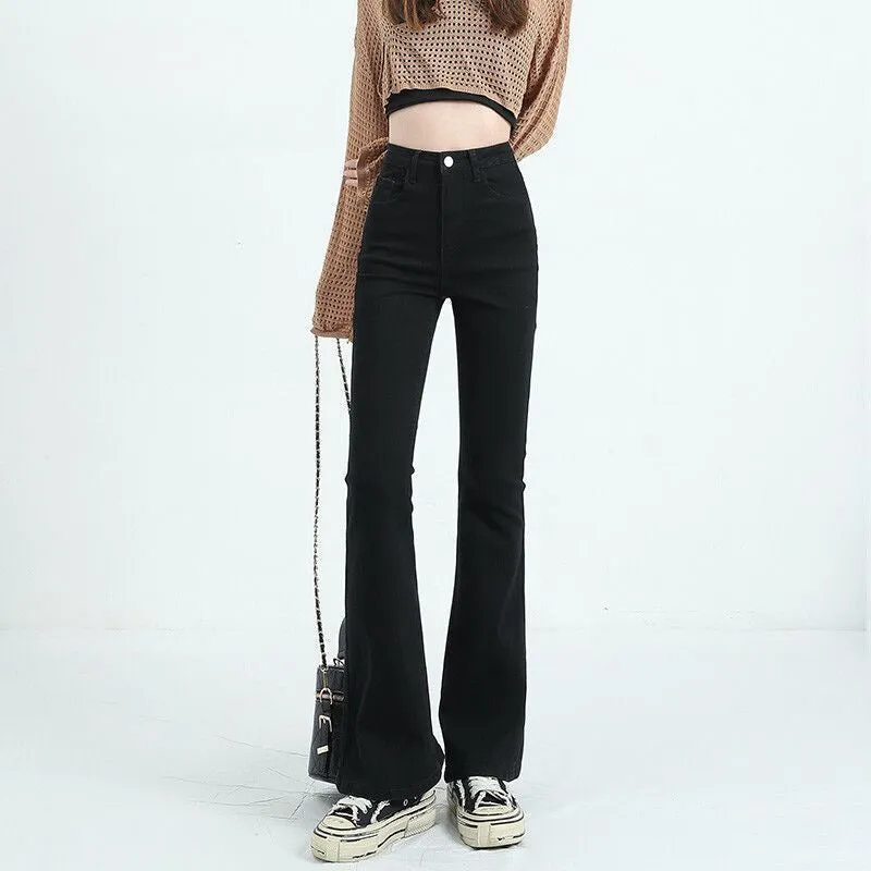 Lanfubeisi outfit inspo Gray Micro Flared Jeans Women's Fashion All-Match Thin New High Waist Stretch Slim Slimming Horseshoe Long Pants