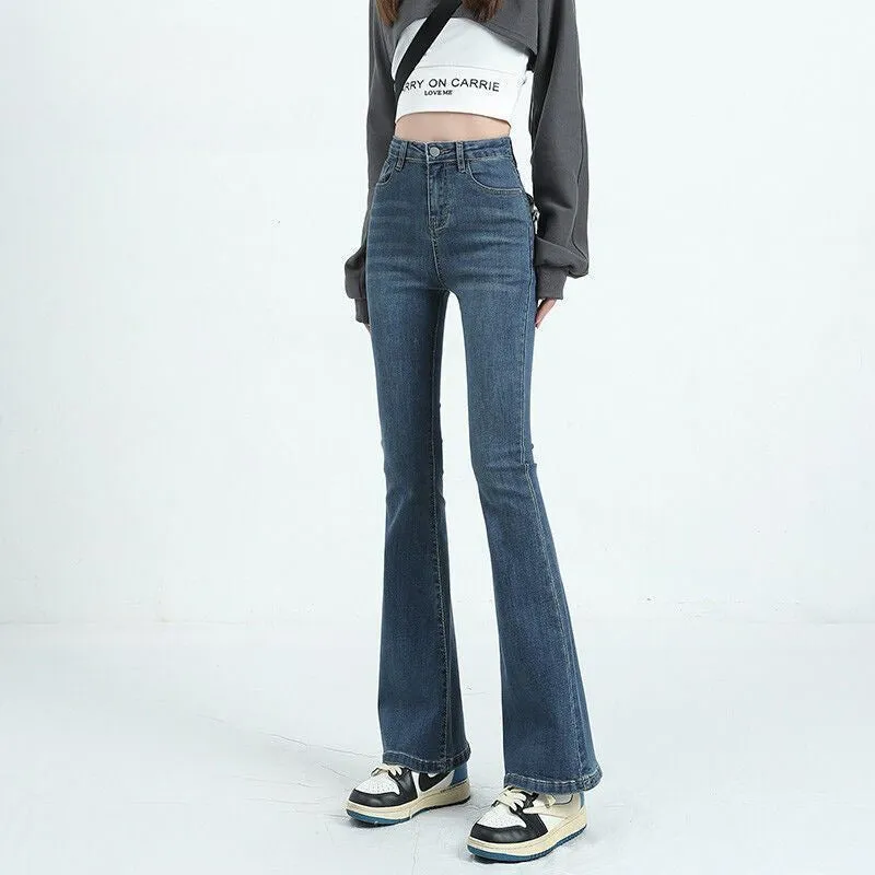 Lanfubeisi outfit inspo Gray Micro Flared Jeans Women's Fashion All-Match Thin New High Waist Stretch Slim Slimming Horseshoe Long Pants