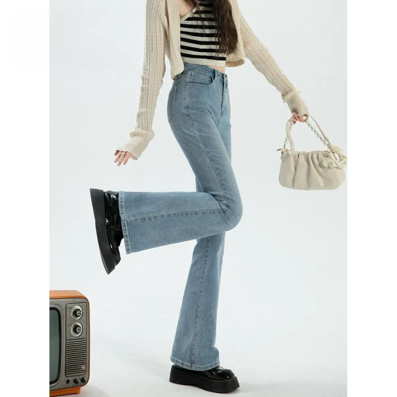 Lanfubeisi outfit inspo Gray Micro Flared Jeans Women's Fashion All-Match Thin New High Waist Stretch Slim Slimming Horseshoe Long Pants