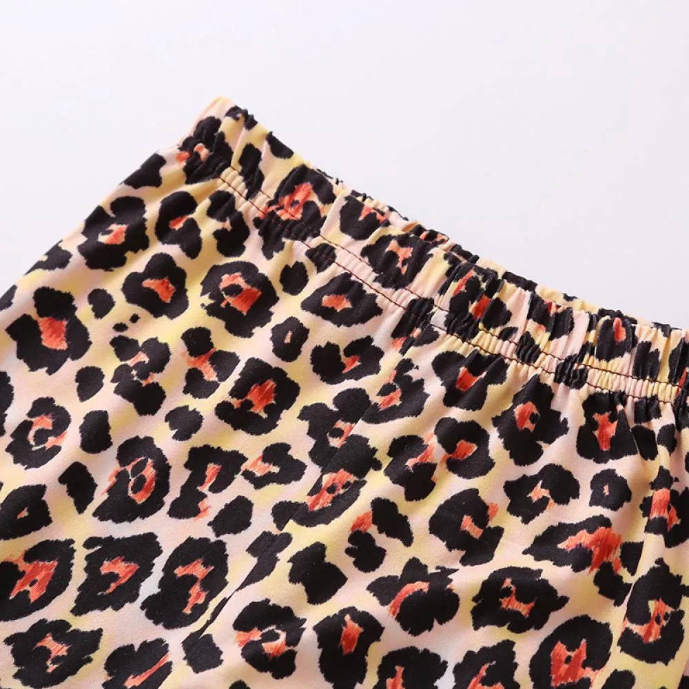 Leopard Raglan Sleeve Print Pumpkin and Alphabet Flared Pants Wholesale Girls Clothing