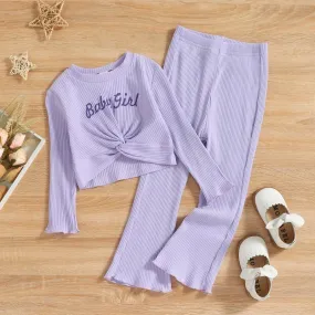 Little Girls Pit Strip Letter Print Long-sleeve Top   Flared Pants Set Wholesale Girls Clothes