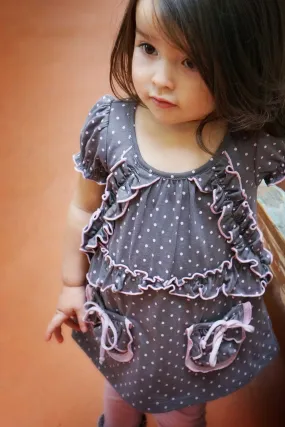 Little Girls Puff Sleeve Polka Dot Dress