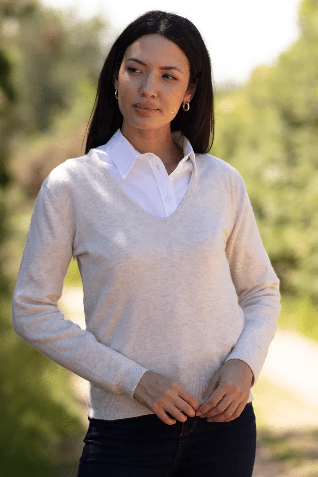 Low V-neck Ladies Cashmere Jersey