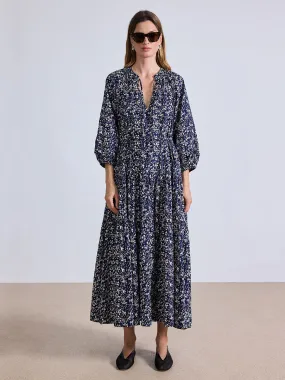 Luminile Tier Maxi Dress in Mira Floral Navy