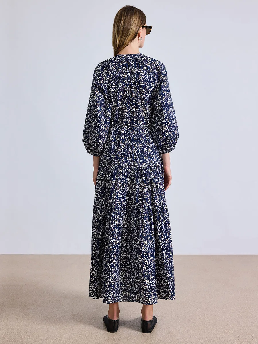 Luminile Tier Maxi Dress in Mira Floral Navy