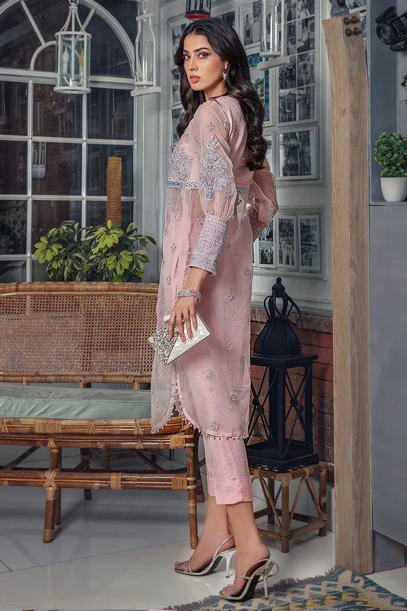 Malook - Leena - Pink - Organza Shirt & Raw Silk Trouser - 2 Piece