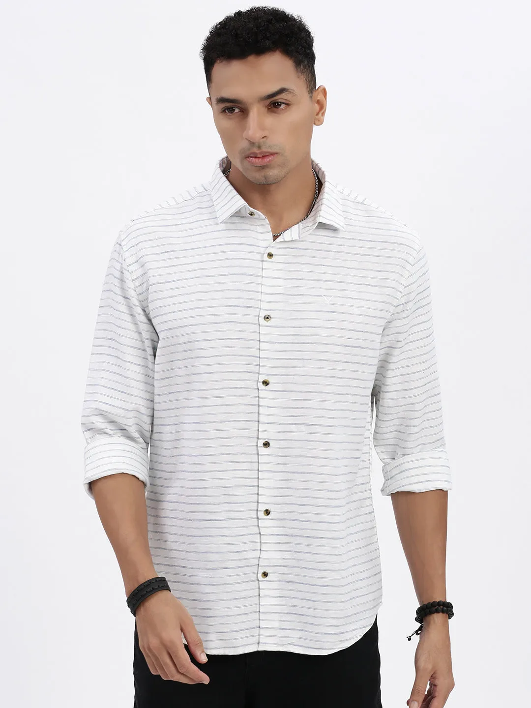 Men White Striped Slim Fit Shirt