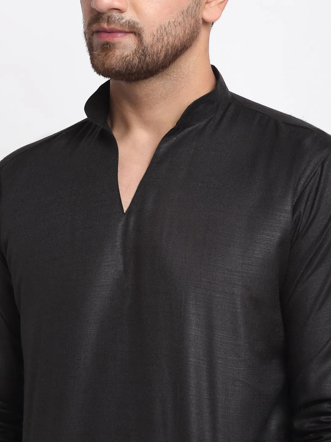 Men's Black Solid Pathani Kurta With White Salwar - Benstoke
