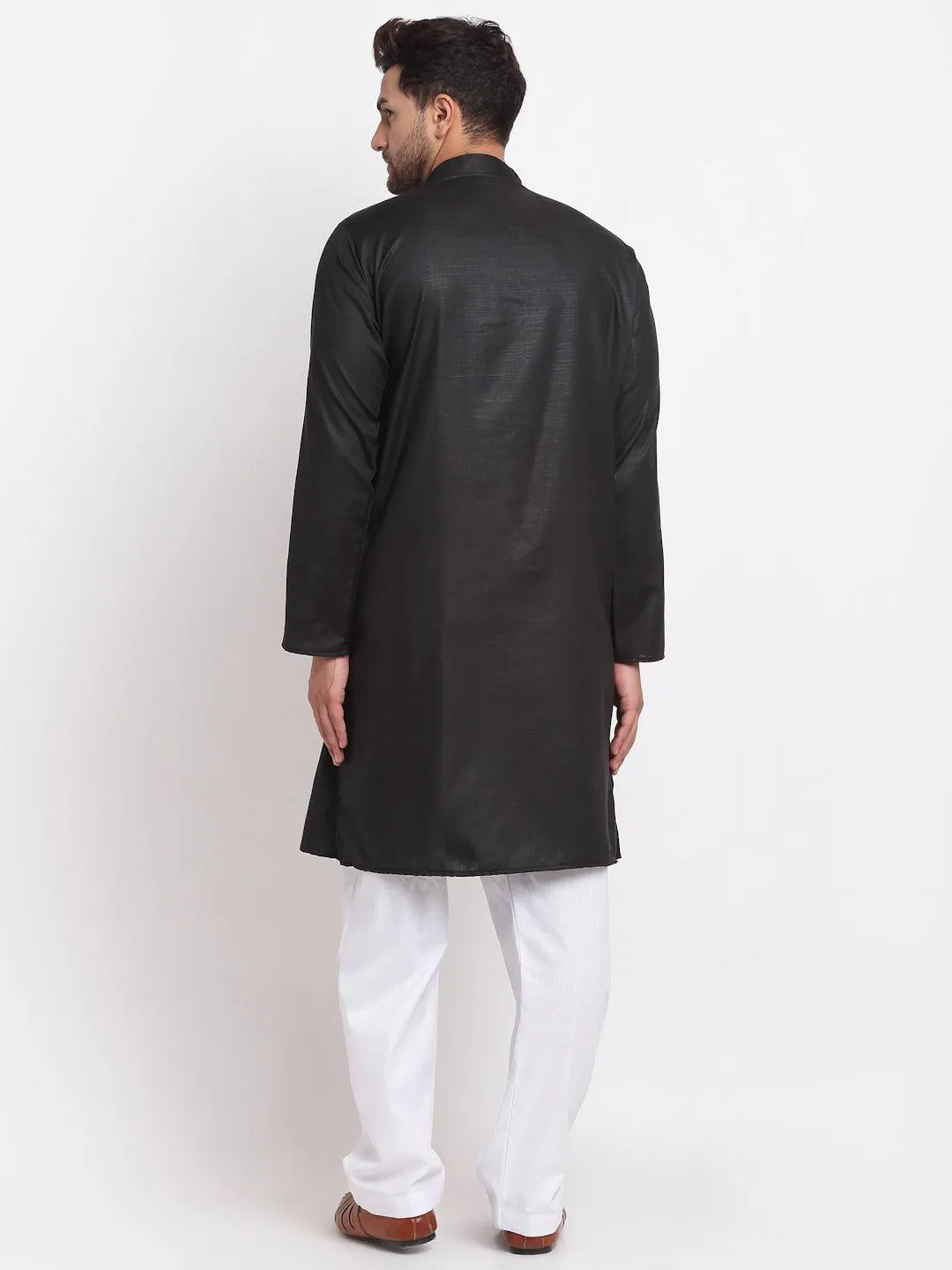 Men's Black Solid Pathani Kurta With White Salwar - Benstoke