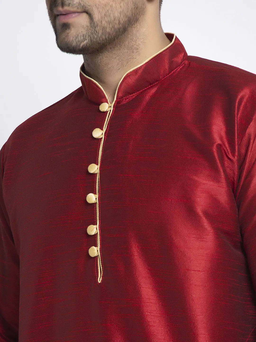 Men's Maroon Solid Kurta With Dhoti Pant - Benstoke