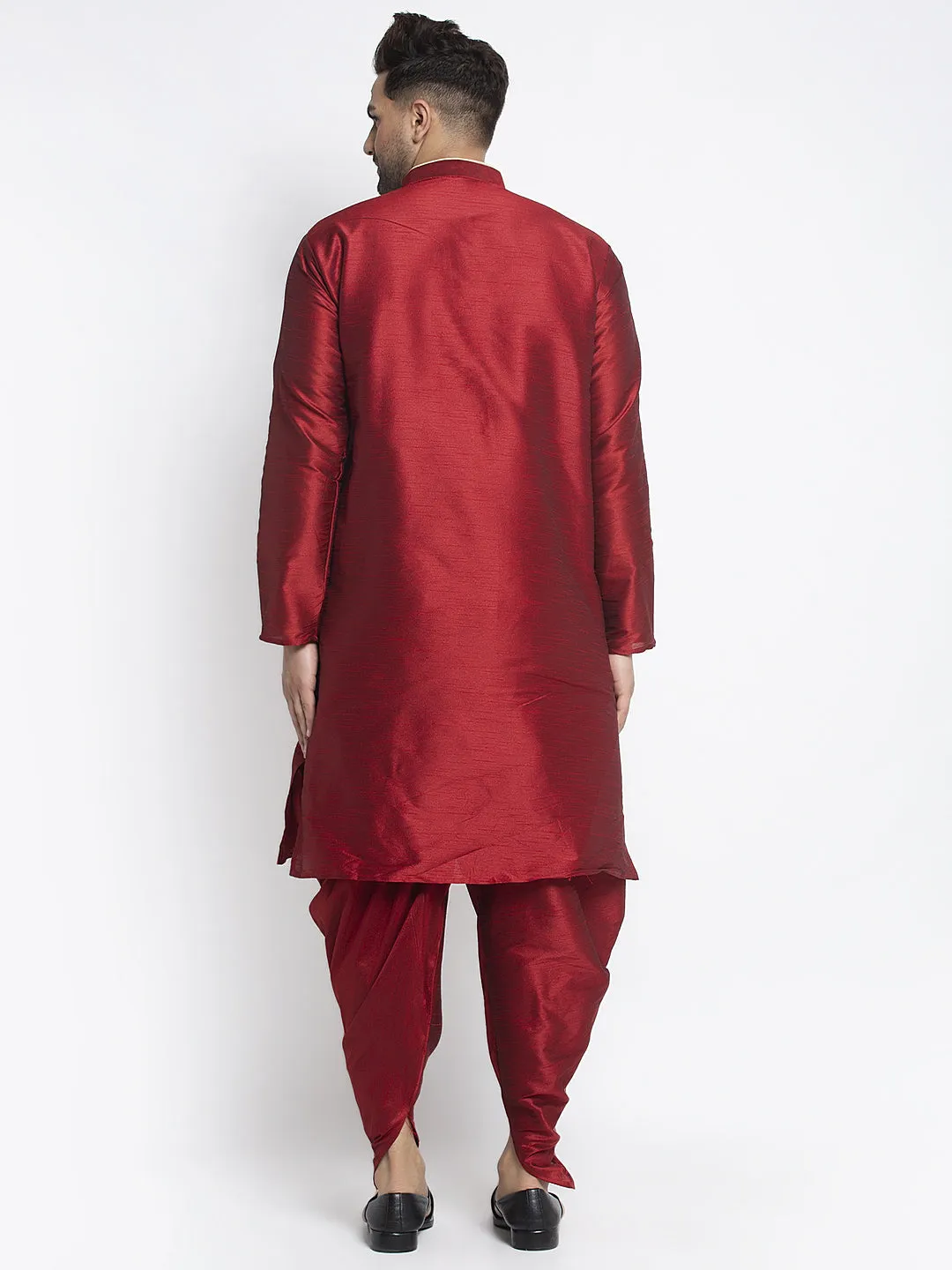 Men's Maroon Solid Kurta With Dhoti Pant - Benstoke