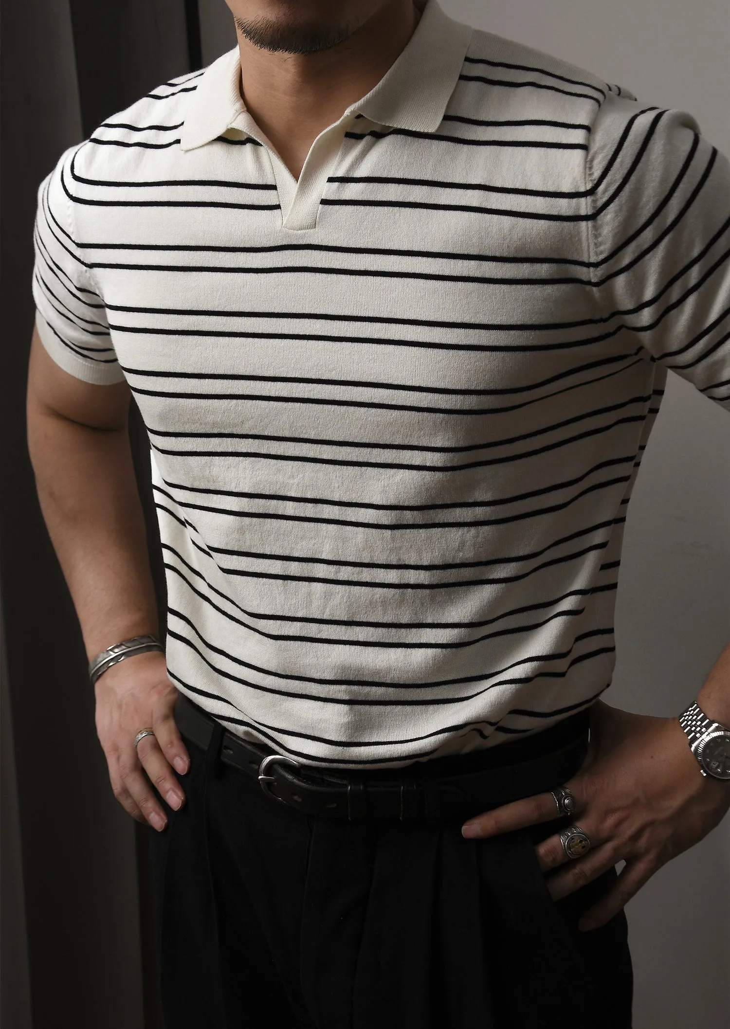 Men's Striped Johnny Collar Shirt