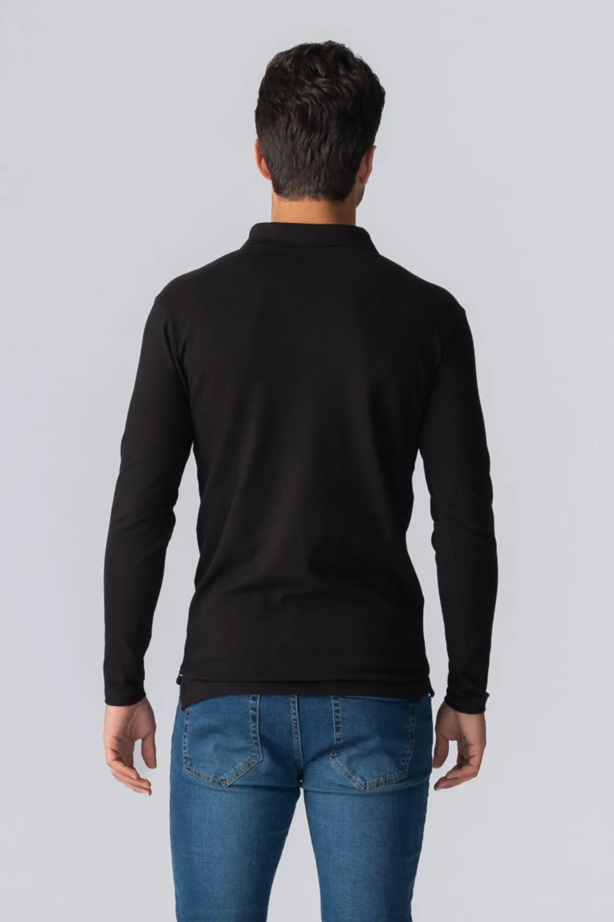 Muscle Long Sleeve Polo Shirt - Black