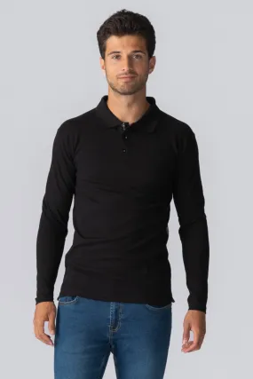 Muscle Long Sleeve Polo Shirt - Black