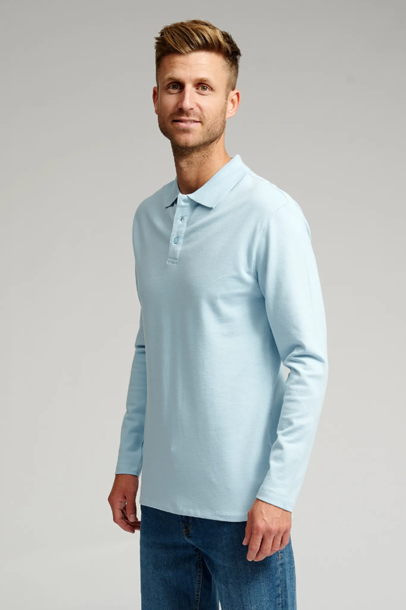 Muscle Long Sleeve Polo Shirt - Light blue