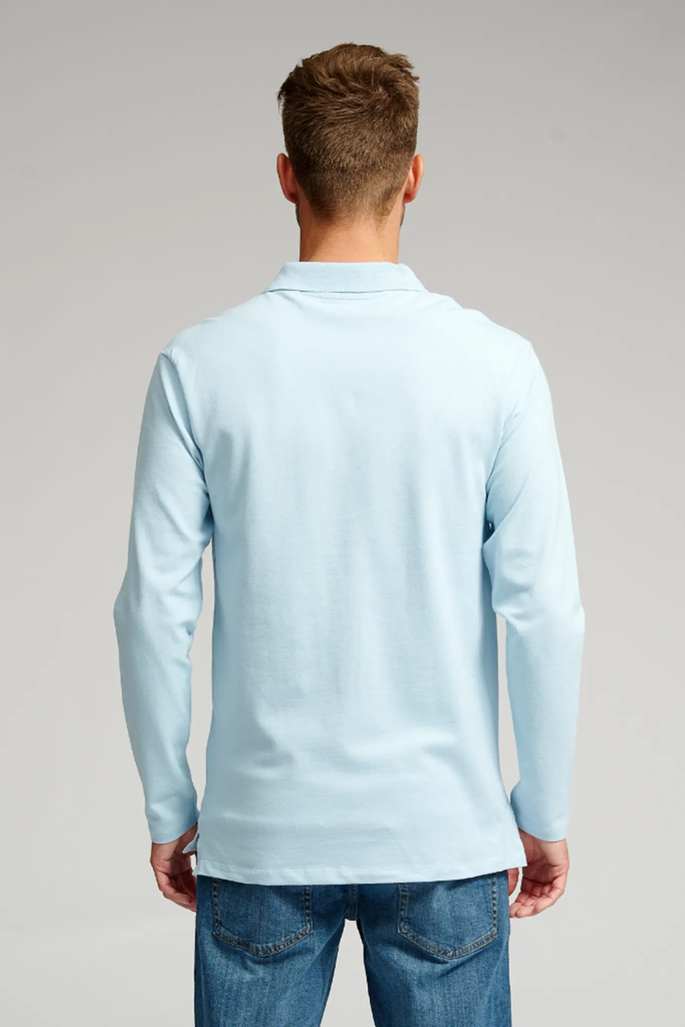Muscle Long Sleeve Polo Shirt - Light blue