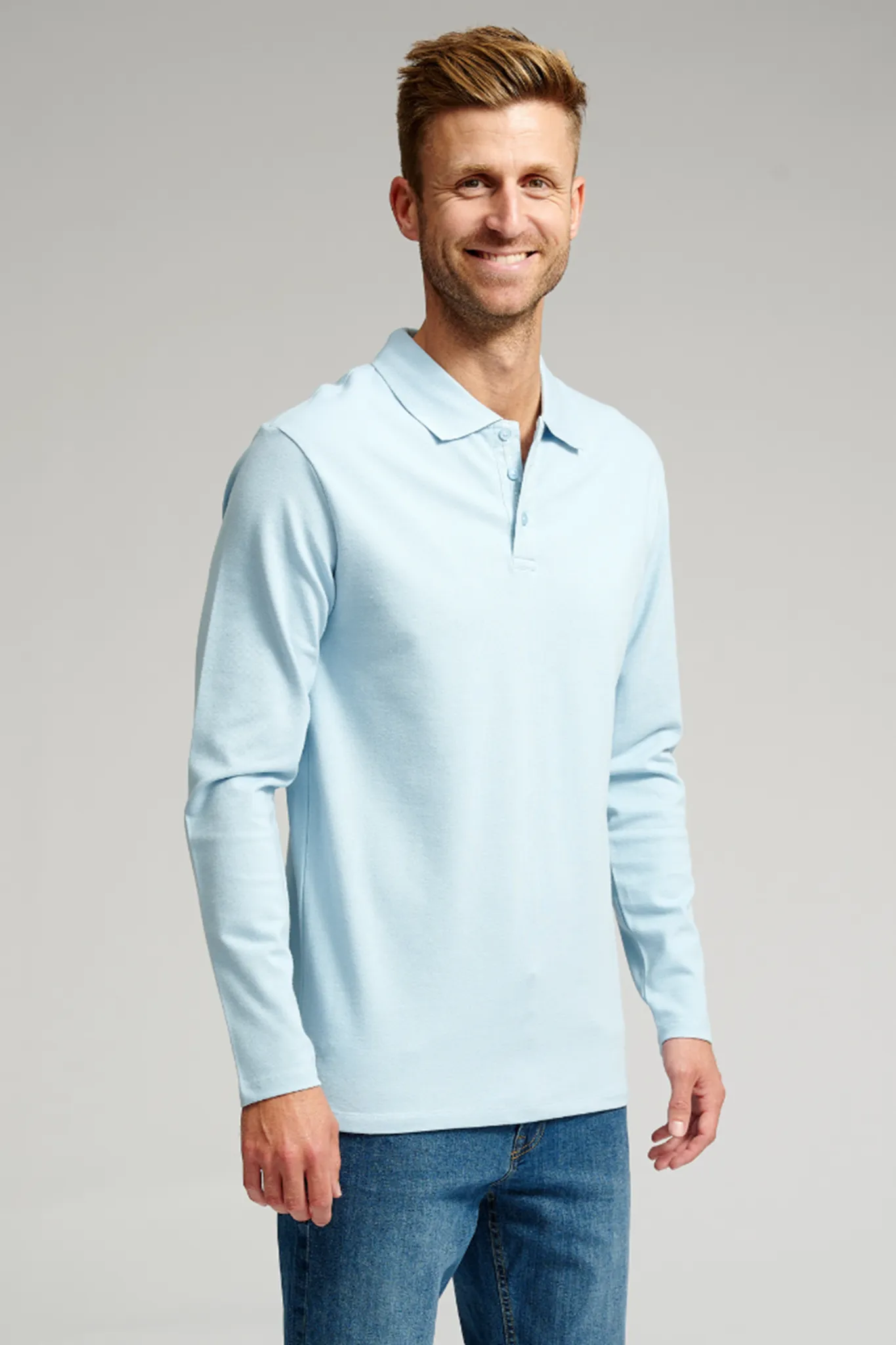 Muscle Long Sleeve Polo Shirt - Light blue