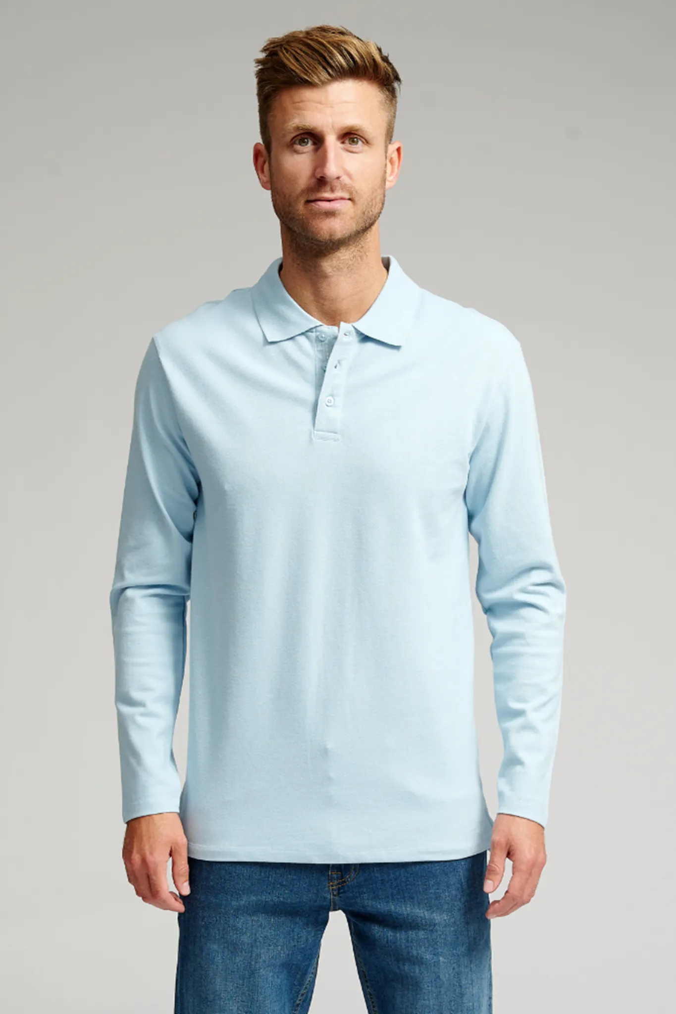 Muscle Long Sleeve Polo Shirt - Light blue