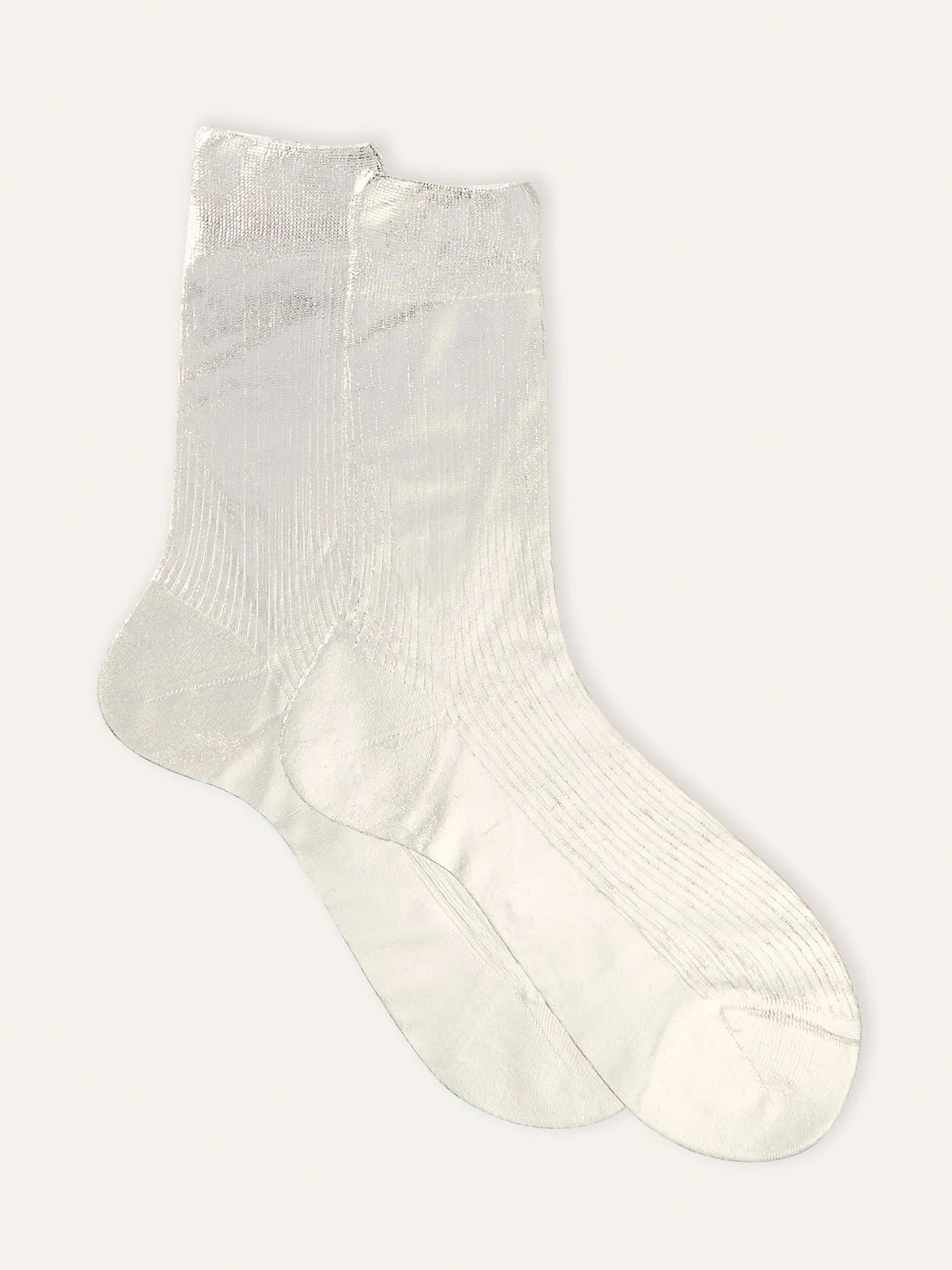 One Ribbed Laminated Sock - Silver