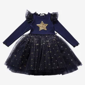 Petite Hailey Frill LS Tutu Dress - Navy