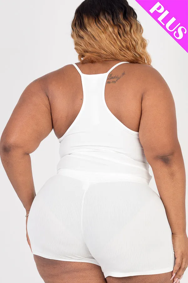 Plus Size Ribbed Crop Cami Top & Shorts Set