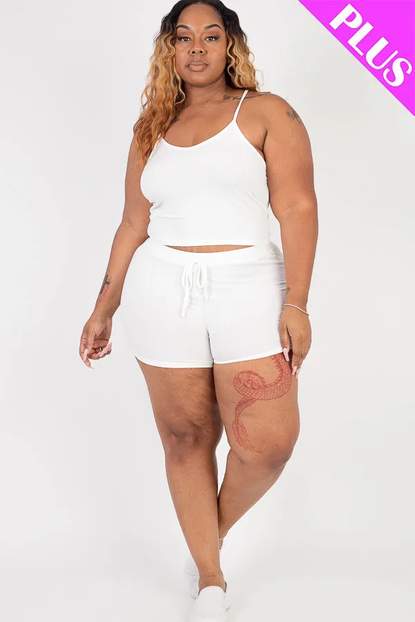 Plus Size Ribbed Crop Cami Top & Shorts Set